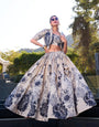 Beige & Black Tussar Silk Lehenga Set with Floral Print & Koti