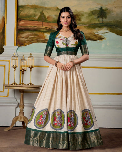 Ivory Pure Chinon Silk Embroidered Kurta Set – A Timeless Ensemble of Grace & Sophistication 🤍✨