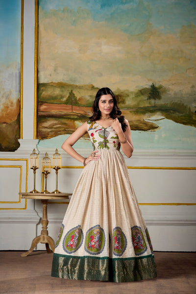 Ivory Pure Chinon Silk Embroidered Kurta Set – A Timeless Ensemble of Grace & Sophistication 🤍✨