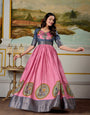 Pink Dola Silk Kalamkari Gown – A Fusion of Heritage & Modern Elegance ✨