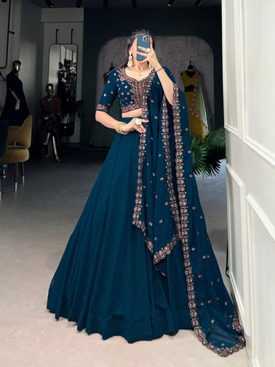 Regal Navy Blue Embroidered Georgette Lehenga Set ✨