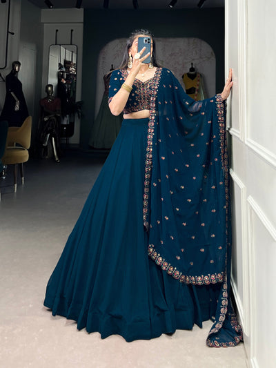 Regal Navy Blue Embroidered Georgette Lehenga Set ✨
