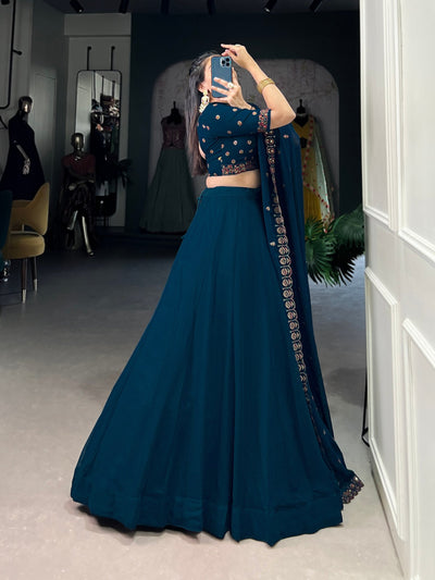 Regal Navy Blue Embroidered Georgette Lehenga Set ✨