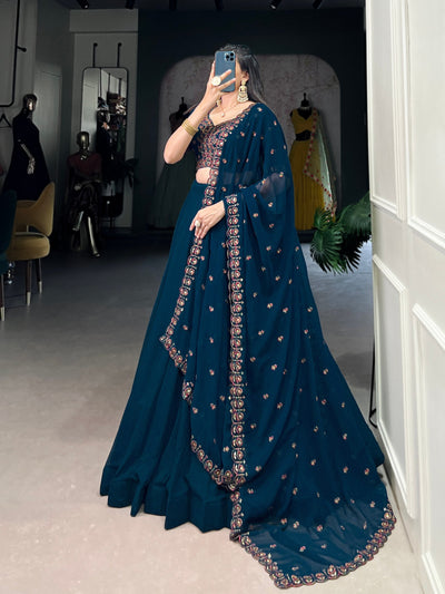 Regal Navy Blue Embroidered Georgette Lehenga Set ✨