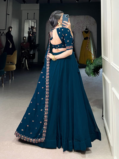 Regal Navy Blue Embroidered Georgette Lehenga Set ✨