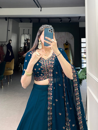 Regal Navy Blue Embroidered Georgette Lehenga Set ✨