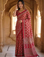 Royal Crimson Red Pure Modal Silk Saree with Heritage Floral Buti Print & Traditional Designer Pallu