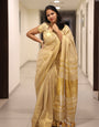 Royal Gold Kasavu Saree with Shimmer Zari Weave, Statement Pallu & Tassels on Edges, Comes With Attached Blouse Piece