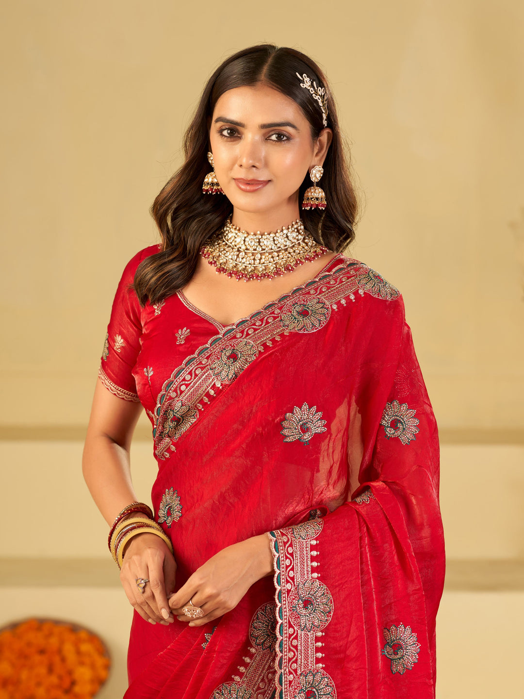 Rani Pink Designer Fendy Satin Saree with Heavy Embroidered Border | Elegant Festive Party Wear Saree with Floral Embroidery & Matching Blouse