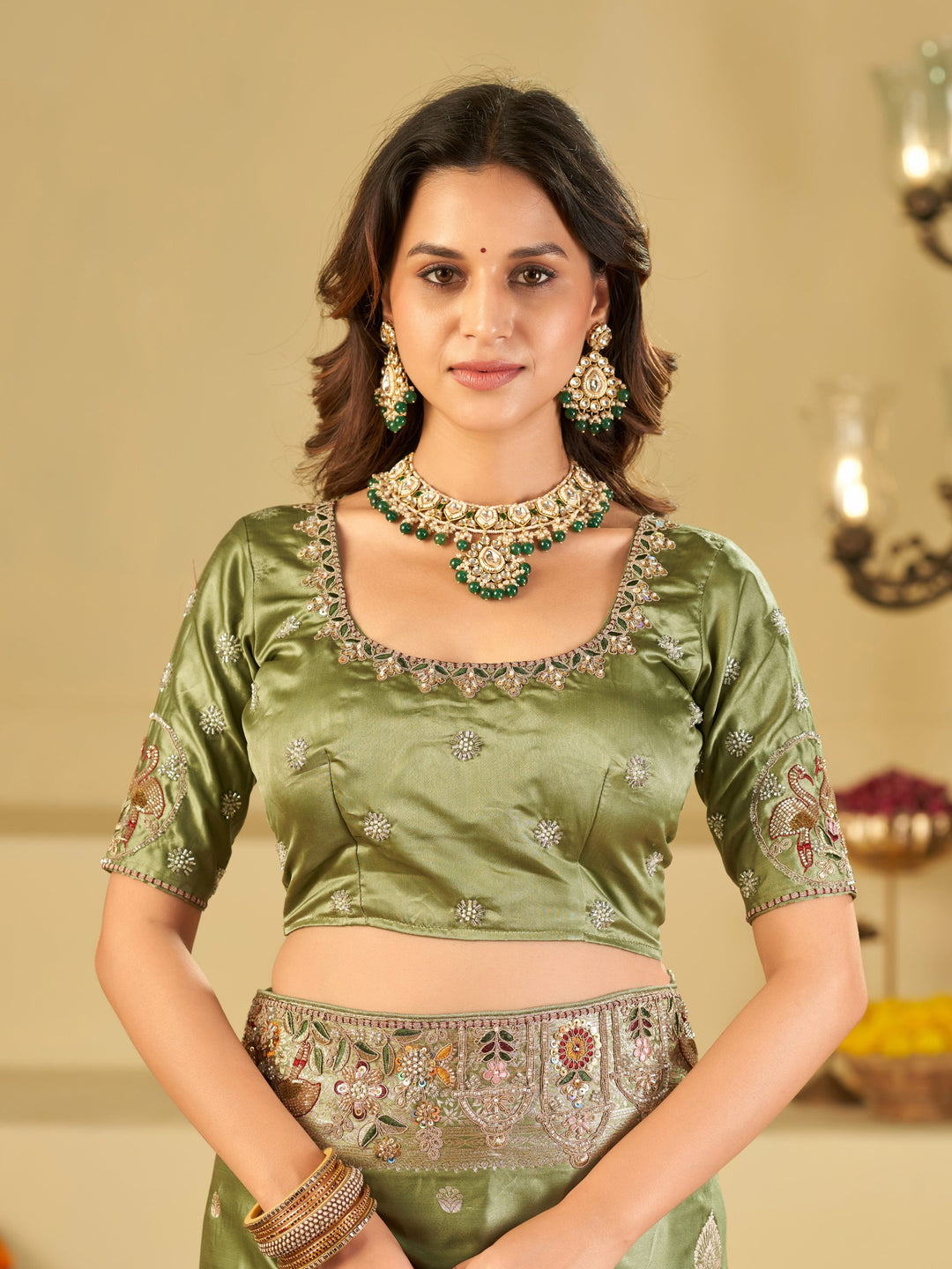 Pista Green Banarasi Silk Saree with Floral Embroidered Border & Rich Zari Weaving | Designer Festive Wedding Saree