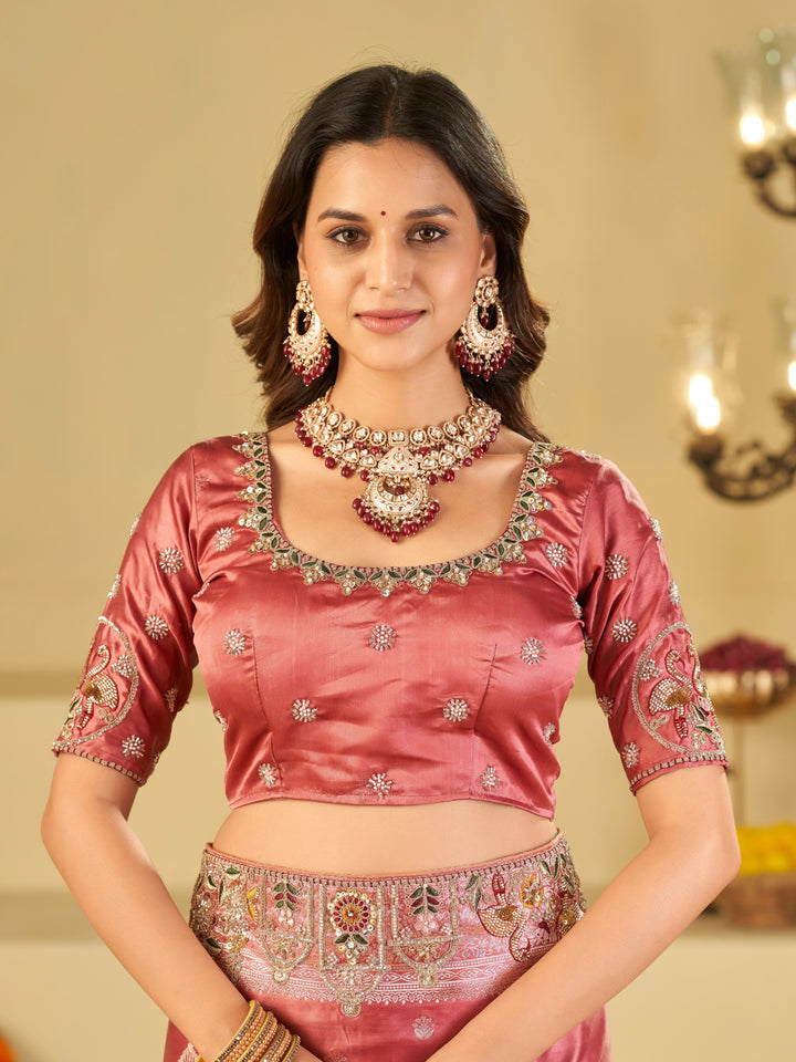 Rose Pink Banarasi Silk Saree with Floral Embroidered Border & Rich Zari Weaving | Designer Wedding Festive Saree
