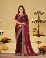 Wine Red Fendy Satin Saree with White Floral Embroidery Border | Designer Festive Wear Saree with Embroidered Blouse