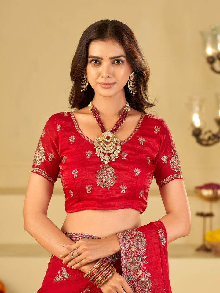 Rani Pink Designer Fendy Satin Saree with Heavy Embroidery Work | Premium Wedding Party Wear Saree with Embroidered Border & Blouse
