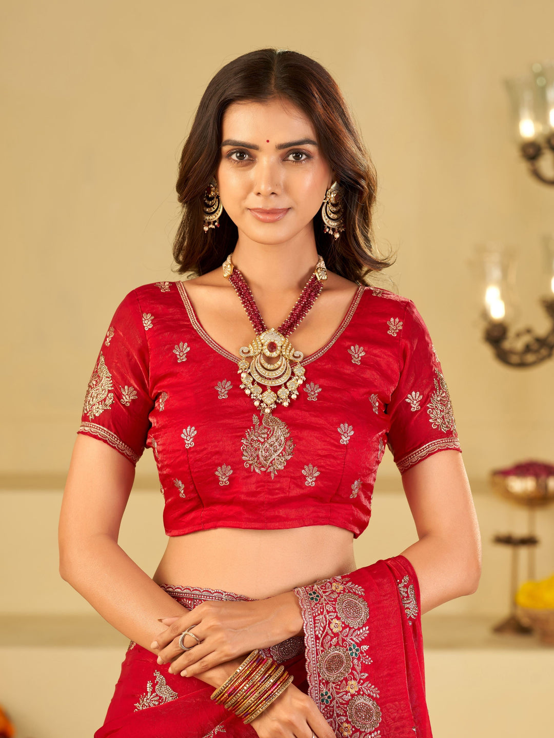 Rani Pink Designer Fendy Satin Saree with Heavy Embroidery Work | Premium Wedding Party Wear Saree with Embroidered Border & Blouse