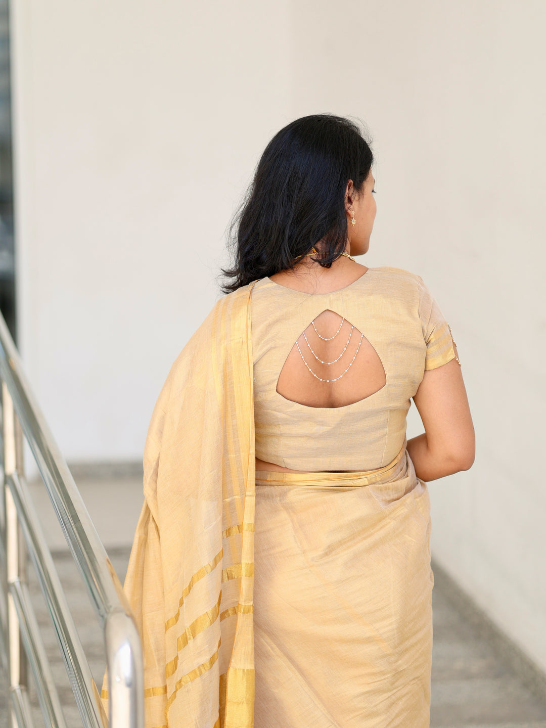 Royal Gold Kasavu Saree with Shimmer Zari Weave, Statement Pallu & Tassels on Edges, Comes With Attached Blouse Piece