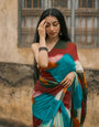 Boho Abstract Multicolor Georgette Saree with Artistic Brushstroke Print & Blouse Fabric