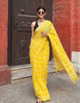 Sunshine Yellow & White Madras Checkered Mul Cotton Saree with Tassels & Attached Blouse Piece