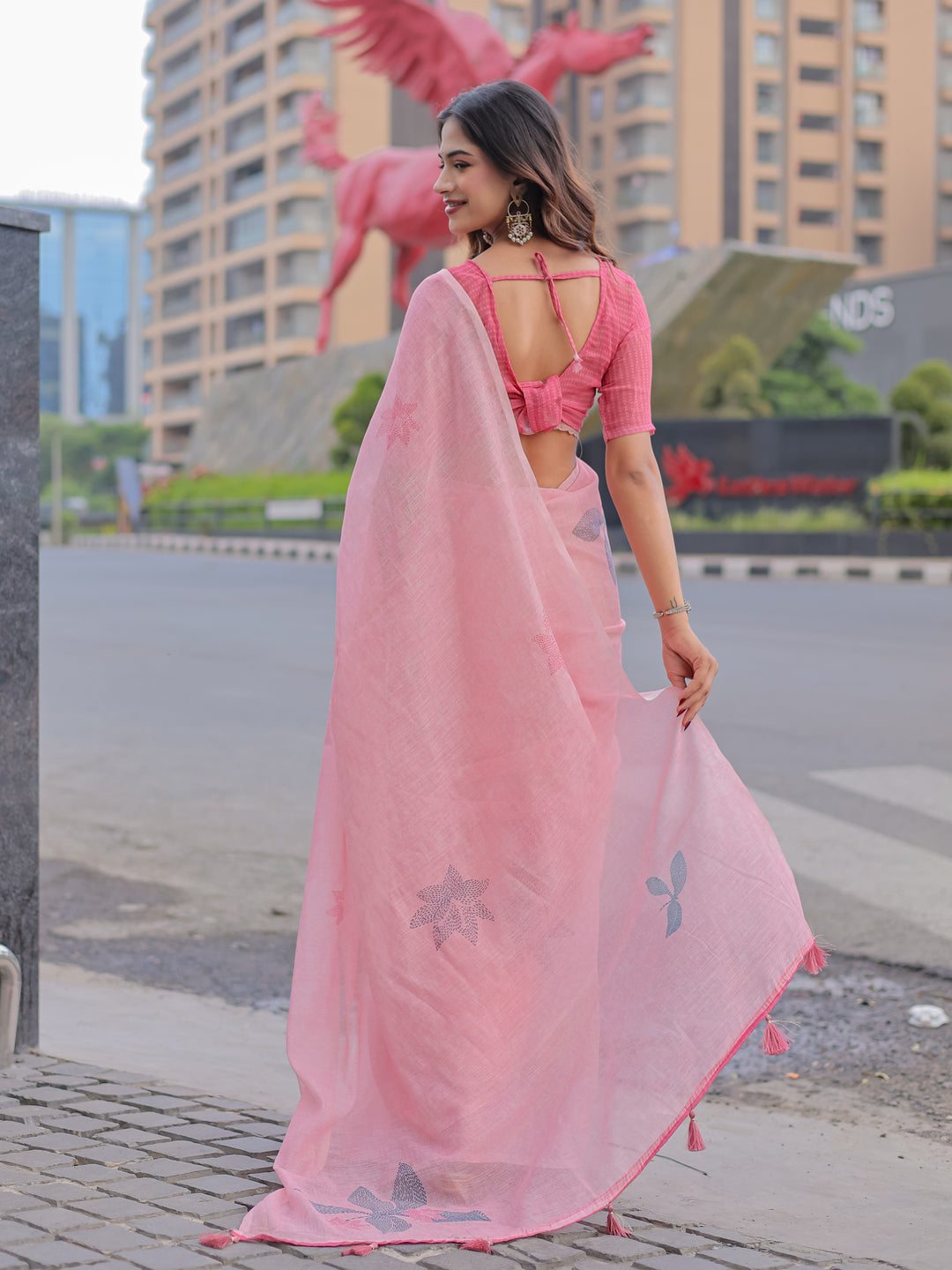 Blush Pink Mul Cotton Saree with Minimal Woven Motifs & Tassel Pallu | Soft Everyday & Office Wear Saree