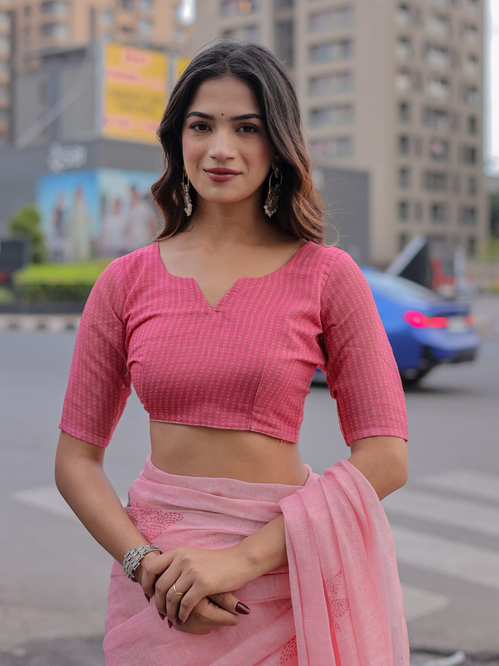 Blush Pink Mul Cotton Saree with Minimal Woven Motifs & Tassel Pallu | Soft Everyday & Office Wear Saree