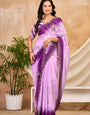 Lavender & Deep Purple Ombre Chocolate Silk Saree with Floral Motifs, Swarovski Work & Ari Cutwork Border