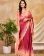 Peach & Wine Ombre Chocolate Silk Saree with Bird Motifs, Swarovski Work & Ari Cutwork Border