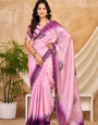 Blush Pink & Wine Ombre Chocolate Silk Saree with Peacock Motifs, Swarovski Work & Ari Cutwork Border