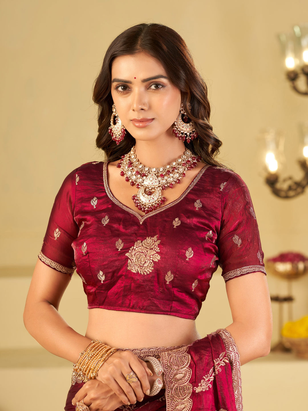 Wine Maroon Designer Fendy Satin Saree with Floral Embroidery Work | Premium Festive & Wedding Wear Embroidered Saree with Blouse