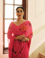 Kareena Kapoor-Inspired Rani Pink Floral Georgette Saree with Elegant Printed Pallu