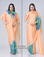 Peach Bliss Designer Freehand Peacock Print Saree in Georgette Satin – Ready to Wear