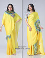 Sunshine Yellow Designer Freehand Swan Print Saree in Georgette Satin – Ready to Wear
