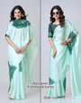 Mint Green Designer Freehand Mandala Print Saree in Georgette Satin – Elegant Ready-to-Wear Drape