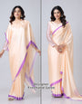 Peach & Lavender Mandala Print Georgette Satin Designer Freehand Saree – Elegant Ready-to-Wear Saree with Blouse