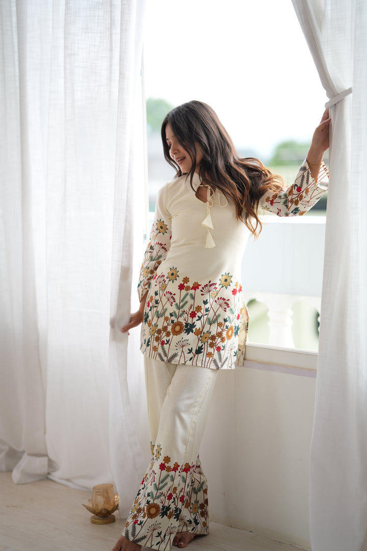 Gulnaar Floral Magic Slub Cotton Co-ord Set with Printed Kurta & Pants – 2 Piece Ready-to-Wear Set