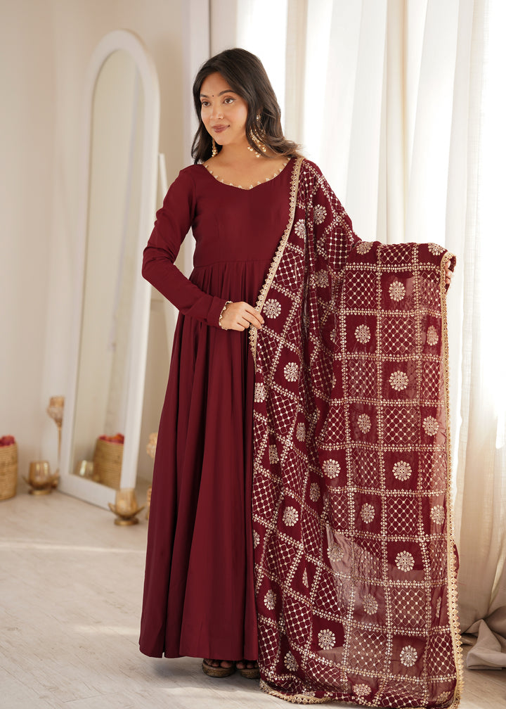 Inaya Premium Roman Silk Chanderi 16-Kali Anarkali Set with 5.5-Metre Flare, Embroidered Georgette Dupatta & Pants – 3 Piece Ready-to-Wear Ensemble