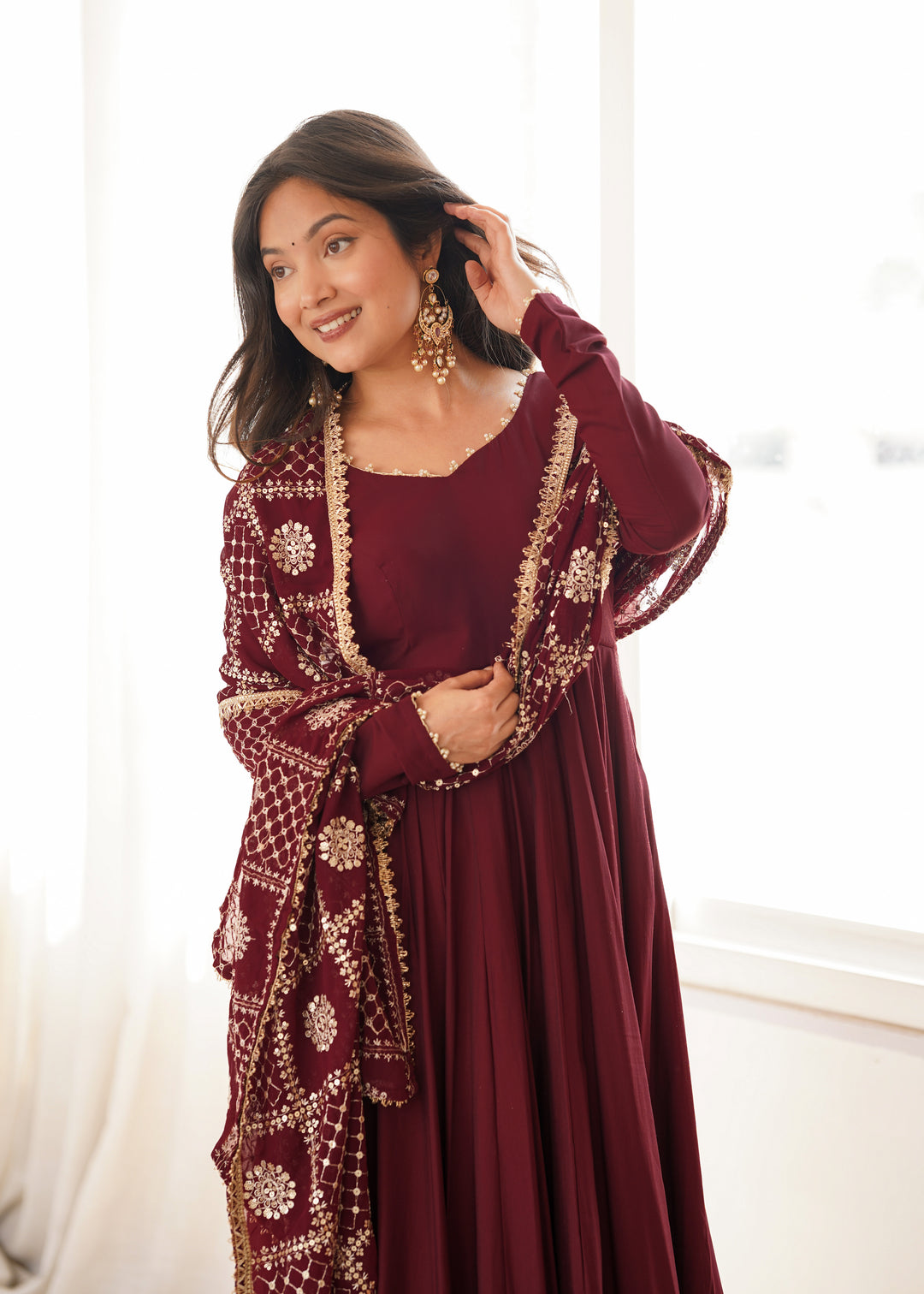 Inaya Premium Roman Silk Chanderi 16-Kali Anarkali Set with 5.5-Metre Flare, Embroidered Georgette Dupatta & Pants – 3 Piece Ready-to-Wear Ensemble