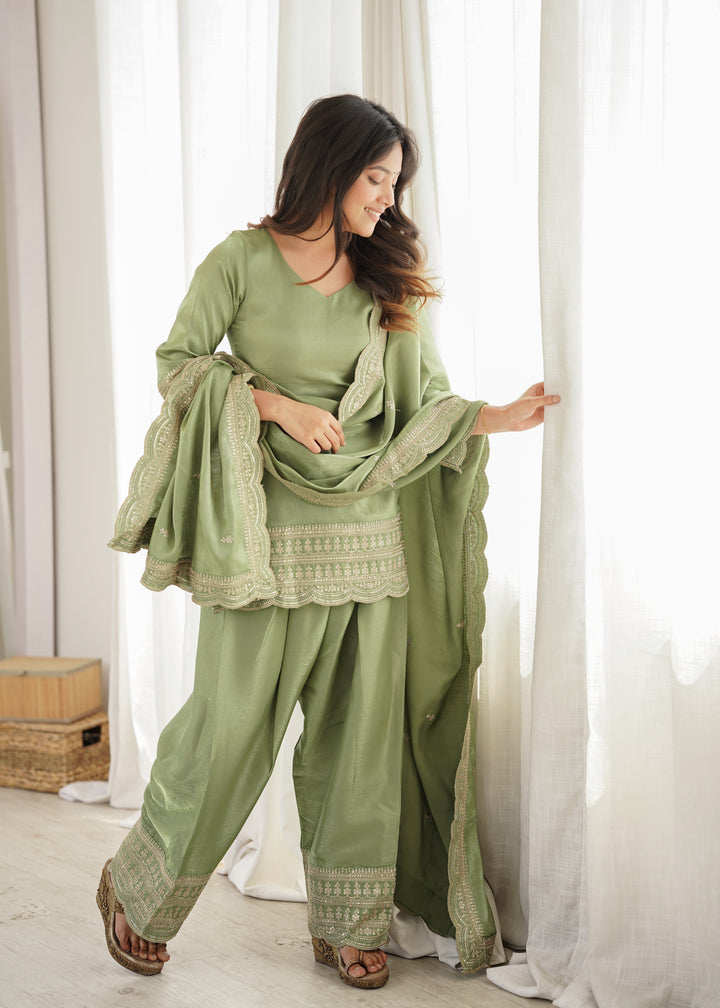 Mehrunisa Glass Roman Silk Embroidered Kurta Set with Farshi Shalwar & Designer Dupatta – 3 Piece Ready-to-Wear Ensemble