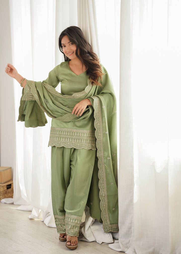 Mehrunisa Glass Roman Silk Embroidered Kurta Set with Farshi Shalwar & Designer Dupatta – 3 Piece Ready-to-Wear Ensemble