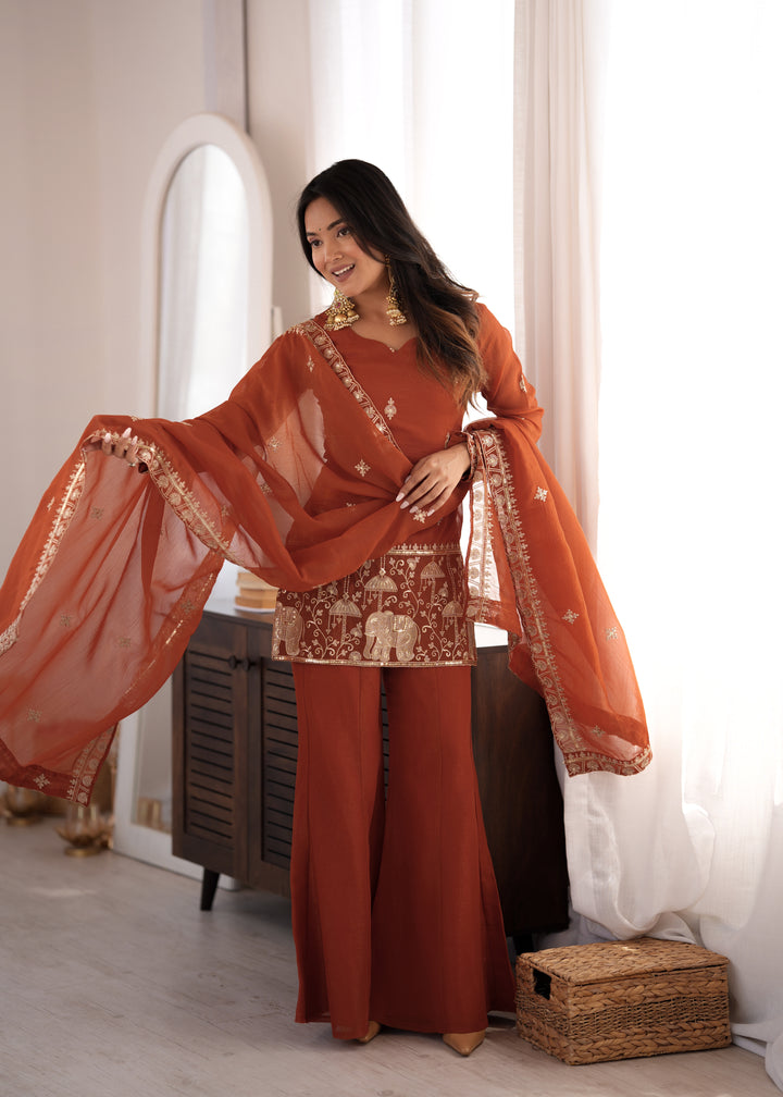 Zehra Glass Roman Silk Embroidered Kurta Set with Farshi Shalwar & Designer Dupatta – 3 Piece Ready-to-Wear Ensemble