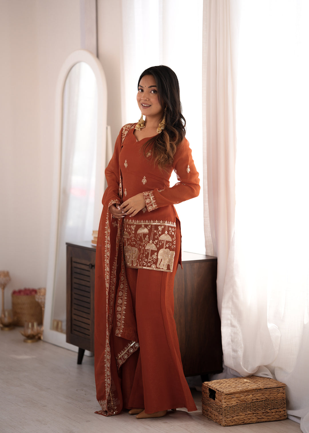 Zehra Glass Roman Silk Embroidered Kurta Set with Farshi Shalwar & Designer Dupatta – 3 Piece Ready-to-Wear Ensemble