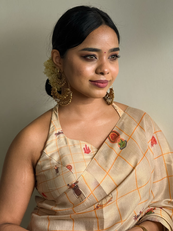 Erode Cotton Silk Shimmery Saree with Zari Weaving, Printed Motifs & Tassel Edges