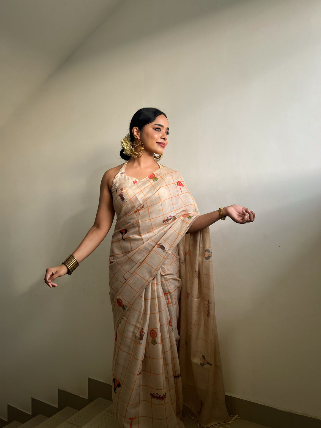 Erode Cotton Silk Shimmery Saree with Zari Weaving, Printed Motifs & Tassel Edges