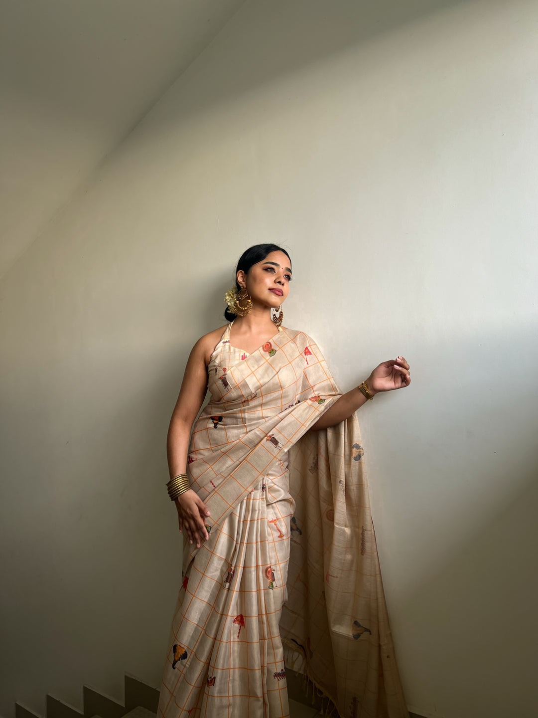 Erode Cotton Silk Shimmery Saree with Zari Weaving, Printed Motifs & Tassel Edges