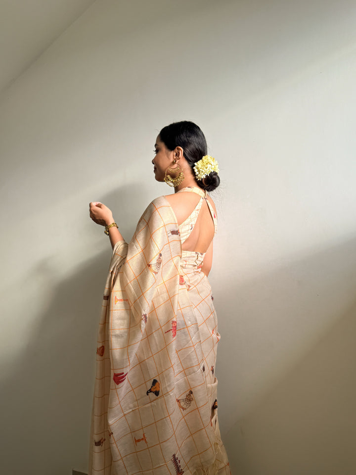 Erode Cotton Silk Shimmery Saree with Zari Weaving, Printed Motifs & Tassel Edges