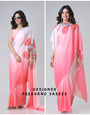 Blush Pink Ombre Freehand Floral Print Saree in Georgette Satin – Ready to Wear Designer Elegance