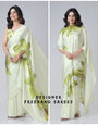 Mint Bloom Designer Freehand Floral Print Saree in Georgette Satin – Ready to Wear Elegance