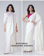 Ivory White Designer Freehand Saree with Maroon Abstract Lines – Handsfree Minimal Chic