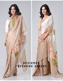 Mocha Beige & Ivory Floral Freehand Saree – Effortless Elegance with Handsfree Drape