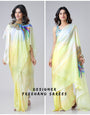 Lemon Yellow Rainbow Feather Freehand Saree – Modern Artistry with Handsfree Drape