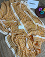 Mustard Yellow & White Checkered Mul Cotton Saree with Striped Border, Tassels & Blouse Piece