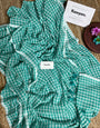 Aqua Green & White Checkered Mul Cotton Saree with Tassels & Blouse Piece